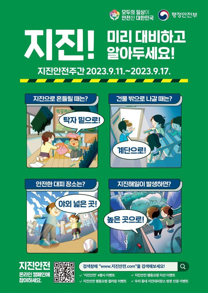 지진! 미리 대비하고 알아두세요!  ✅지진으로 흔들릴 때는? ▶️탁자 밑으로 ✅건물 밖으로 나갈 때는? ▶️계단으로 ✅안전한 대피장소는? ▶️야외 넓은 곳 ✅지진해일이 발생하면? ▶️높은 곳으로!  지진안전 온라인 캠페인에 참여하세요.  https://www.xn--le5b23c9wbqa.com/  지진 행동요령 자기 자신을 위해 가족을 위해  미리 대비하고 알아두세요!  #지진 #행동요령 #대비